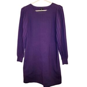 Ann Taylor dark blue pleated balloon statement sleeve knit sweater dress size XS